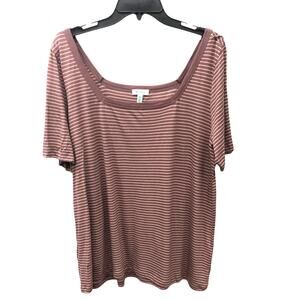 Susina Mocha Mauve Boat Neck  Striped Tee XL